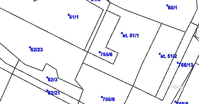 Parcela st. 755/6 v KÚ Psárov, Katastrální mapa