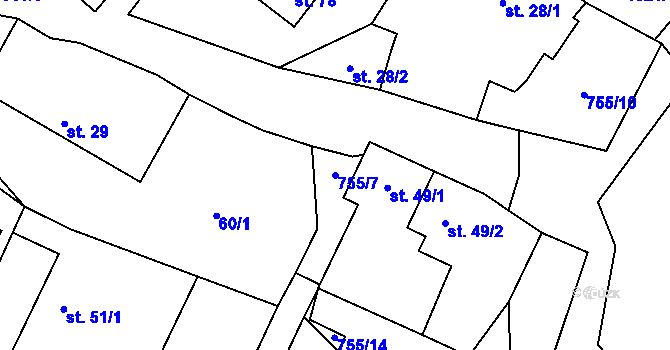 Parcela st. 755/7 v KÚ Psárov, Katastrální mapa