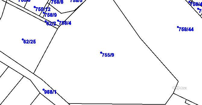 Parcela st. 755/9 v KÚ Psárov, Katastrální mapa