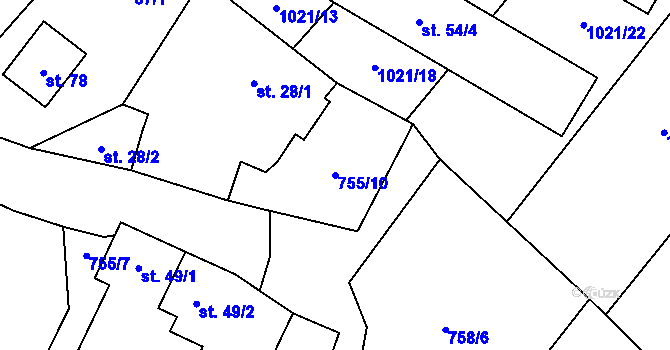 Parcela st. 755/10 v KÚ Psárov, Katastrální mapa