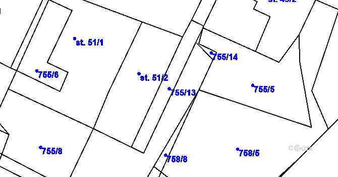 Parcela st. 755/13 v KÚ Psárov, Katastrální mapa