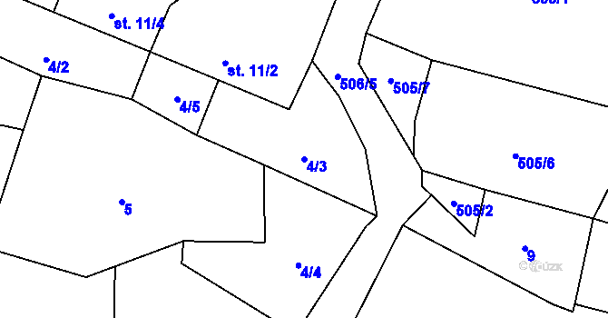 Parcela st. 4/3 v KÚ Tříklasovice, Katastrální mapa