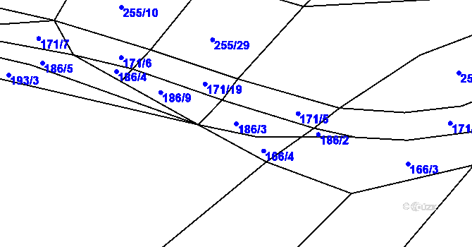 Parcela st. 186/3 v KÚ Tříklasovice, Katastrální mapa