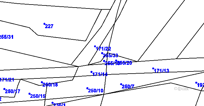 Parcela st. 255/33 v KÚ Tříklasovice, Katastrální mapa