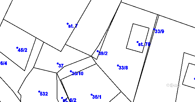 Parcela st. 39/2 v KÚ Tříklasovice, Katastrální mapa