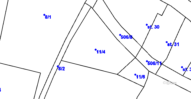 Parcela st. 11/4 v KÚ Tříklasovice, Katastrální mapa