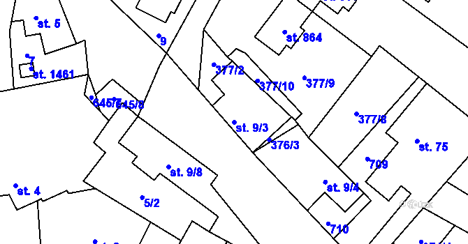 Parcela st. 9/3 v KÚ Dolní Jirčany, Katastrální mapa