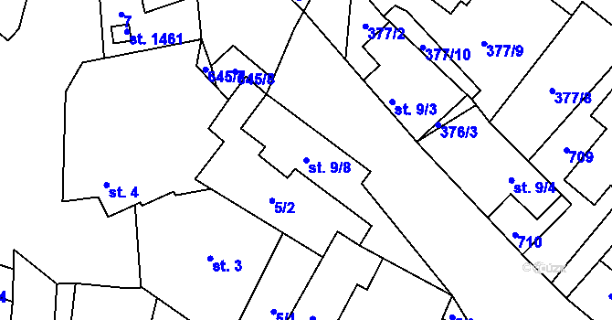 Parcela st. 9/8 v KÚ Dolní Jirčany, Katastrální mapa