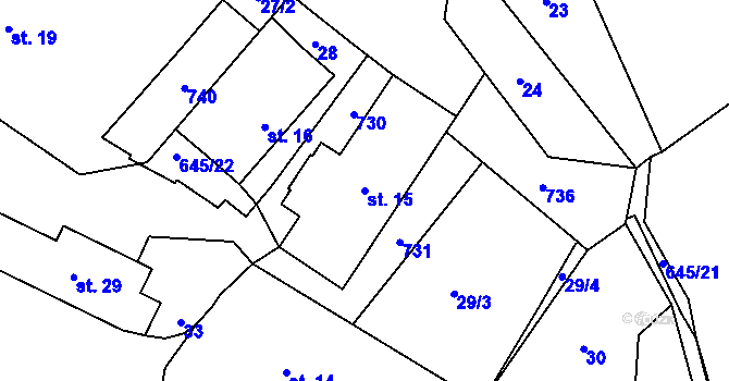 Parcela st. 15 v KÚ Dolní Jirčany, Katastrální mapa