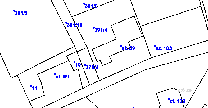 Parcela st. 89 v KÚ Dolní Jirčany, Katastrální mapa