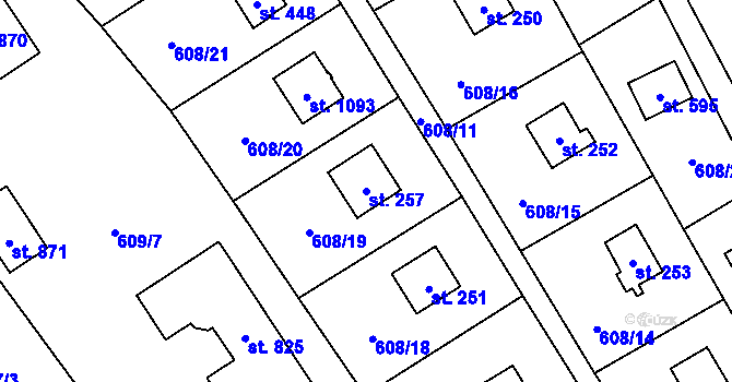 Parcela st. 257 v KÚ Dolní Jirčany, Katastrální mapa