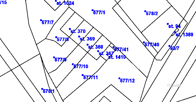 Parcela st. 367 v KÚ Dolní Jirčany, Katastrální mapa