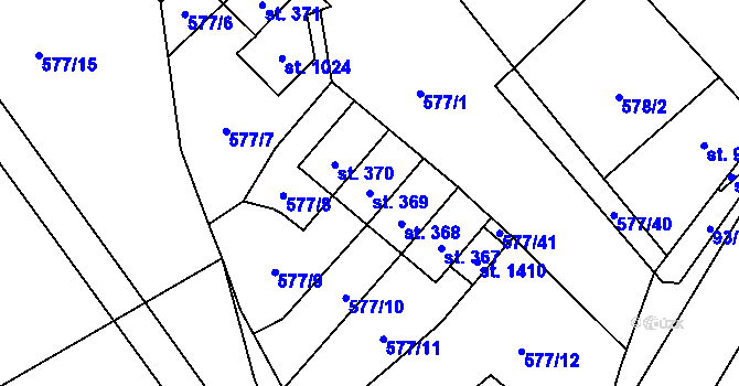 Parcela st. 369 v KÚ Dolní Jirčany, Katastrální mapa