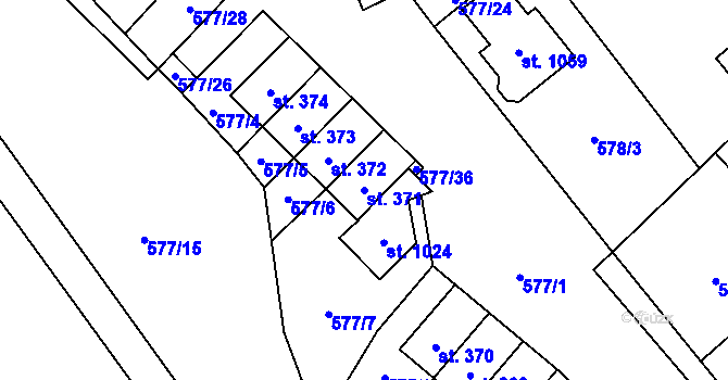 Parcela st. 371 v KÚ Dolní Jirčany, Katastrální mapa