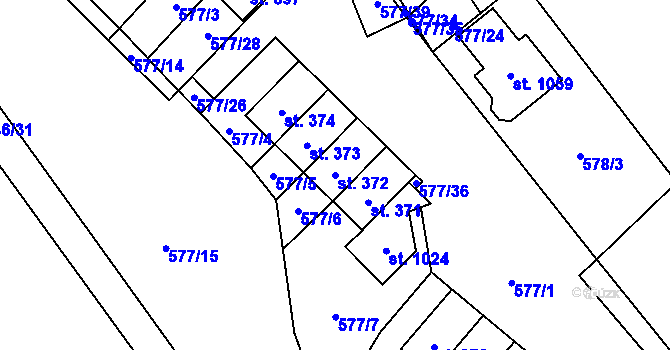 Parcela st. 372 v KÚ Dolní Jirčany, Katastrální mapa