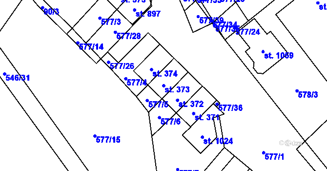 Parcela st. 373 v KÚ Dolní Jirčany, Katastrální mapa