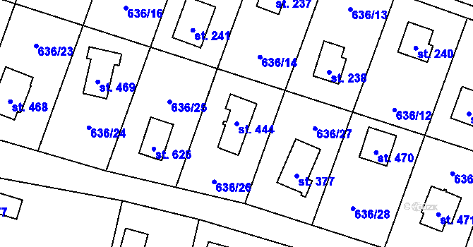 Parcela st. 444 v KÚ Dolní Jirčany, Katastrální mapa