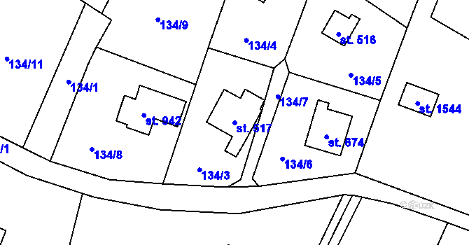 Parcela st. 517 v KÚ Dolní Jirčany, Katastrální mapa