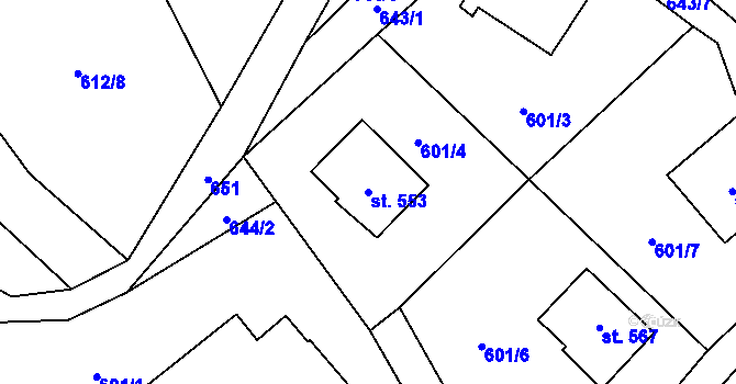 Parcela st. 553 v KÚ Dolní Jirčany, Katastrální mapa