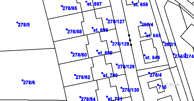 Parcela st. 699 v KÚ Dolní Jirčany, Katastrální mapa