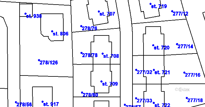 Parcela st. 708 v KÚ Dolní Jirčany, Katastrální mapa
