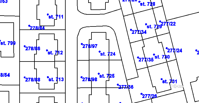 Parcela st. 724 v KÚ Dolní Jirčany, Katastrální mapa