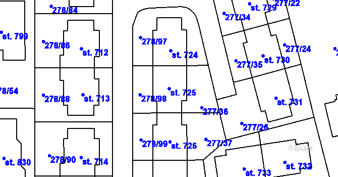 Parcela st. 725 v KÚ Dolní Jirčany, Katastrální mapa