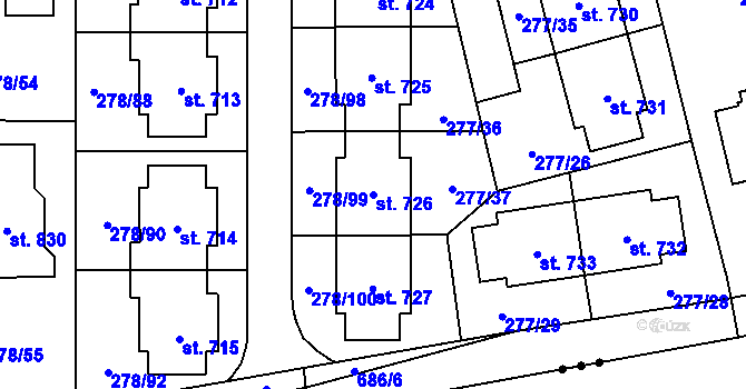 Parcela st. 726 v KÚ Dolní Jirčany, Katastrální mapa