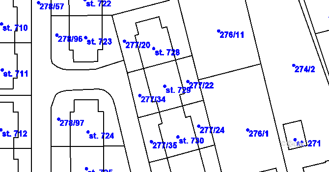 Parcela st. 729 v KÚ Dolní Jirčany, Katastrální mapa