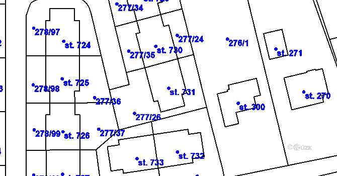 Parcela st. 731 v KÚ Dolní Jirčany, Katastrální mapa