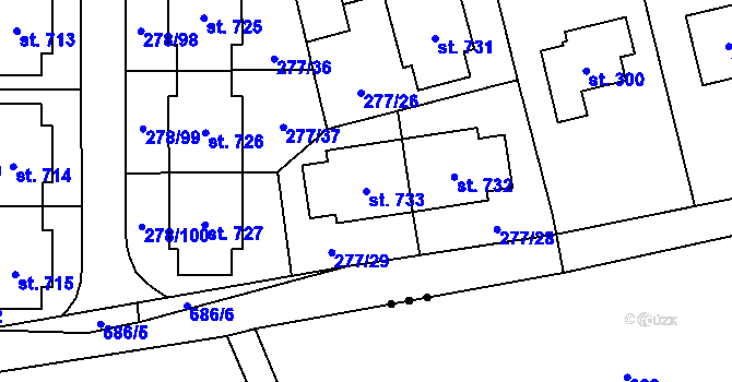 Parcela st. 733 v KÚ Dolní Jirčany, Katastrální mapa