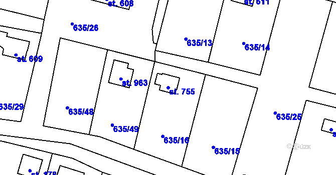 Parcela st. 755 v KÚ Dolní Jirčany, Katastrální mapa