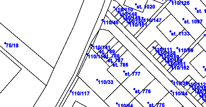 Parcela st. 788 v KÚ Dolní Jirčany, Katastrální mapa