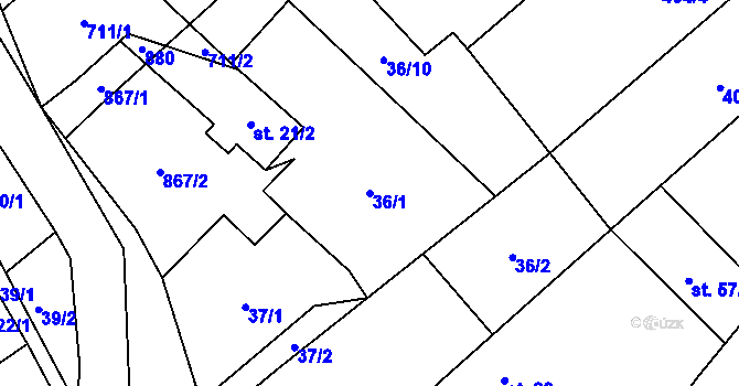 Parcela st. 36/1 v KÚ Dolní Jirčany, Katastrální mapa