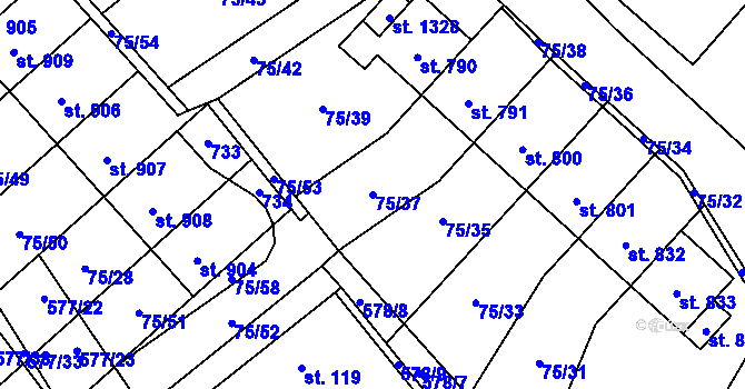 Parcela st. 75/37 v KÚ Dolní Jirčany, Katastrální mapa