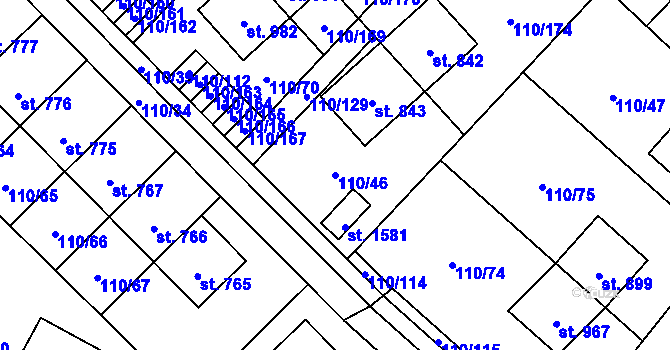Parcela st. 110/46 v KÚ Dolní Jirčany, Katastrální mapa