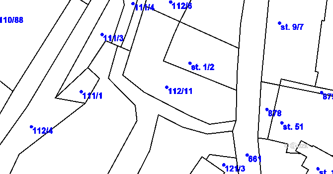 Parcela st. 112/11 v KÚ Dolní Jirčany, Katastrální mapa