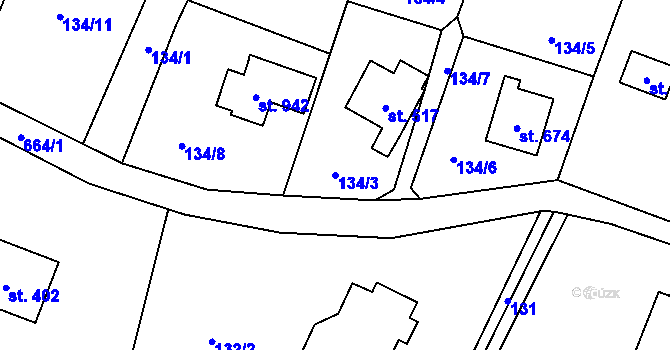 Parcela st. 134/3 v KÚ Dolní Jirčany, Katastrální mapa
