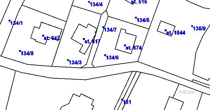 Parcela st. 134/6 v KÚ Dolní Jirčany, Katastrální mapa