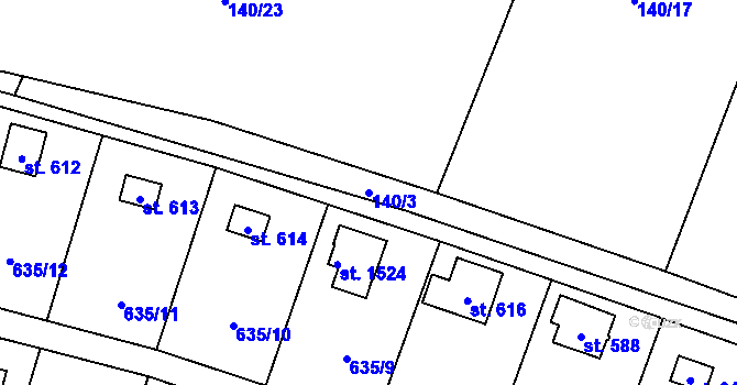 Parcela st. 140/3 v KÚ Dolní Jirčany, Katastrální mapa
