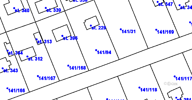 Parcela st. 141/94 v KÚ Dolní Jirčany, Katastrální mapa