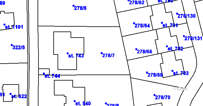 Parcela st. 278/7 v KÚ Dolní Jirčany, Katastrální mapa