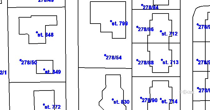 Parcela st. 278/54 v KÚ Dolní Jirčany, Katastrální mapa