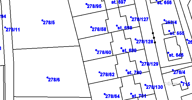 Parcela st. 278/60 v KÚ Dolní Jirčany, Katastrální mapa