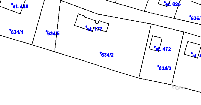 Parcela st. 634/2 v KÚ Dolní Jirčany, Katastrální mapa