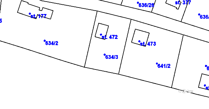 Parcela st. 634/3 v KÚ Dolní Jirčany, Katastrální mapa