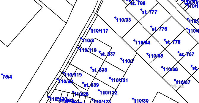 Parcela st. 837 v KÚ Dolní Jirčany, Katastrální mapa