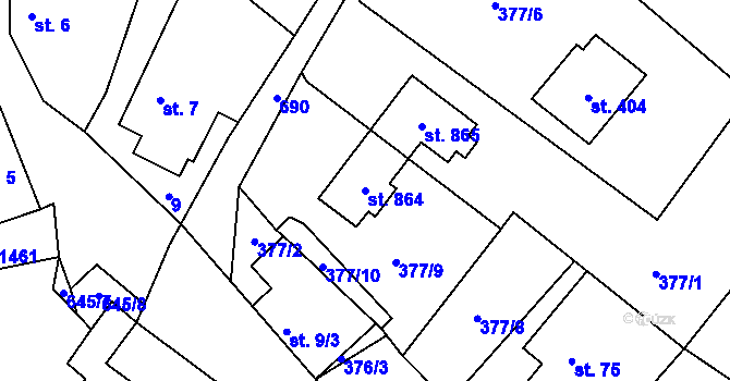 Parcela st. 864 v KÚ Dolní Jirčany, Katastrální mapa