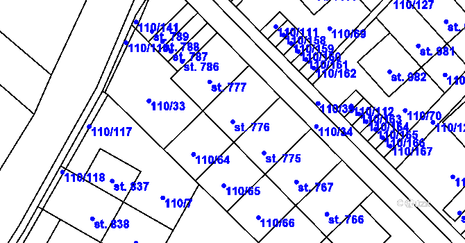Parcela st. 776 v KÚ Dolní Jirčany, Katastrální mapa