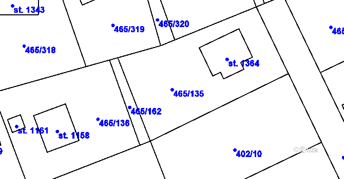 Parcela st. 465/135 v KÚ Dolní Jirčany, Katastrální mapa